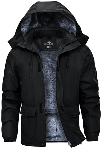 Tansozer Giacca Invernale Uomo Calda Idrorepellente Antipioggia Foderata Traspirante Antivento Escursionismo Sci Parka, Nero, L
