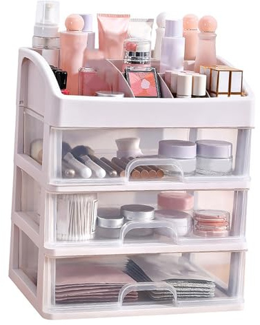 Organizer Trasparente per Trucchi con Cassetti, Spaziosa Scatola Portaoggetti per Cosmetici, Vetrine Multifunzionali per Gioielli e Articoli di Cancelleria, Materiale Plastico di Alta qualità