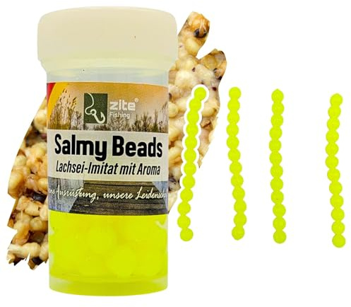 Zite Fishing Salmy Beads Forellenköder Lachsei Imitat – UL Ultra Light Gummiköder Forelle Handmade, Phthalatfrei, Made in Germany mit Flavour Aroma Bienenmadenöl (Gelb)