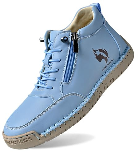 Dasongff Chaussures en cuir pour femme Automne et hiver Coutures faites à la main Hauteur à lacets Chaussures pieds nus avec fermeture éclair Antidérapantes Décontractées Larges pieds Mocassins