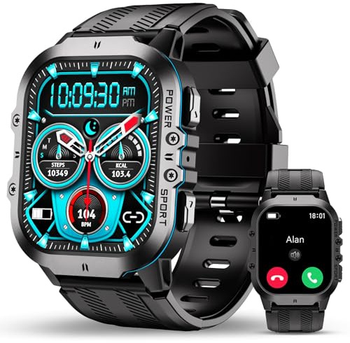 OUKITEL Military Smart Watch for Men (Answer/Make Calls), 1.96 AMOLED Fitness Watch with 120+ Sports/Heart Rate/SpO2/Blood Pressure/Sleep/Step Monitor, 5ATM Waterproof Smartwatch for Android iOS