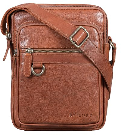 STILORD Orion Axelväska i läder för män | Vintage liten väska för iPad 10,9 tum | Äkta läder axelväska Färg: svart
