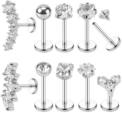 Jinkox 9pcs Spiral Tragus Piercing Jewellery Silver, 8mm