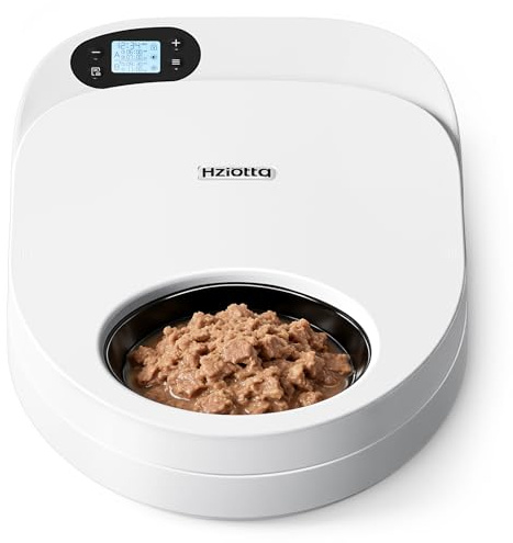 Hziotta Distributore Automatico di Cibo per Gatti con Raffreddamento, Senza Sacchetti di Ghiaccio 48H di Frescura, Distributore di Cibo Umido per Cibo Umido e Secco, Timer per Controllo delle Porzioni
