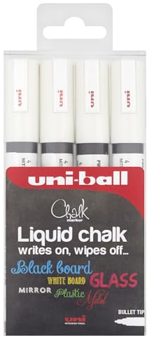 Uni-Ball F804500 522598 uni Chalk Marker, Broad Bullet Tip - White, Pack of 4
