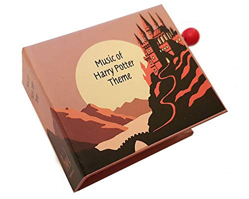 Hand-cranked music box / musical box made of illustrated cardboard in the shape of a book with 18-note musical mechanism - H. Potter's theme - Hedwig's theme - H. Potter and the philosopher's stone