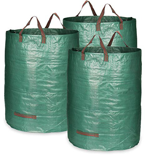 com-four® 3x Gartenabfallsack XL - 300L - 150gsm, Abfallsack für Gras, Laub, Hecke - faltbarer Gartensack mit Griffen - reißfeste Falttonne für Laub, Grünschnitt, Gartenabfälle (300 l - 3 Stück)
