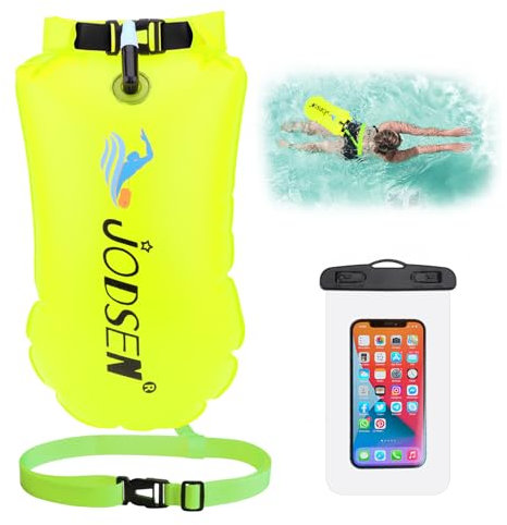 Schwimmboje,Boje Schwimmen Aufblasbare Trockentasche 20l mit Wasserdichter Handytasche,Trockensack für Erwachsene Freiwasser Triathlon Sport Schnorcheln Rennen Ausbildung Zubehör,Gut Sichtbarer Orange