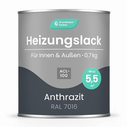 GRUNDMANN Heizkörperlack - 0,7 Kg - Grau - Heizungslack, Heizungsfarbe, Heizkörperfarbe, Acryllack - ACL 100 - RAL 7016 Anthrazit