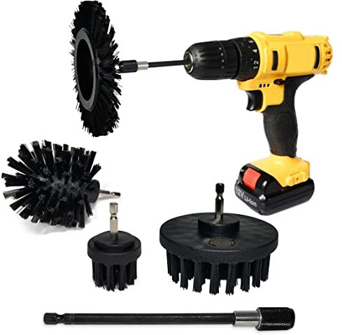 Power Grill Brush 5 Piece BBQ Cleaning Kit - Nylon Safe Bristle, Free Non, Wire-Safe for All Grates Stainless Steel Charcoal/Gas Scraper,Accessories Outdoor Gift for Dad/Men Cool Barbecue Cleaner