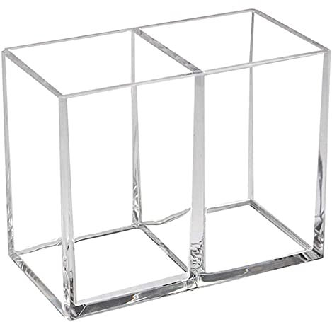 eKsdf Acryl Stifteköcher Pinselhalter Schminkbox Make-up Halter mit 2 Fächern Kosmetik Pinsel Aufbewahrung transparent Stiftebecher für Bad Schminktisch Büro Zuhause (1)