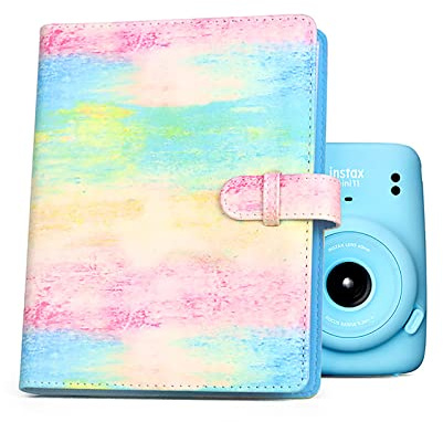 Rieibi 128 fickor mini fotoalbum, plånbok PU-läder fotoalbum för Fujifilm Mini Evo/11/8/9/7s/25/70/90 snabbkamera, skinande färgglatt fotoalbum för polaroid