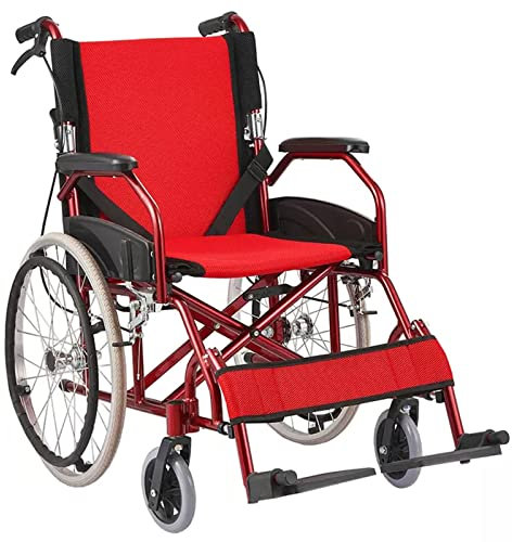 Bueuwe Rollstuhl Faltbar Leicht Aktivrollstuhl, Kleiner Rollstuhl für die Wohnung, Reiserollstuhl, Rollstühle für Behinderte und Senioren, Aluminium, Sitzbreite 46 cm, Rot