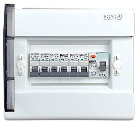 RoadEu - Centralino e quadri di distribuzione da parete – Interruttore Differenziale 40A 2P – B16A automatico e B10A 4+2 in una scatola di distribuzione a parete – Quadro Elettrico fusibili a parete