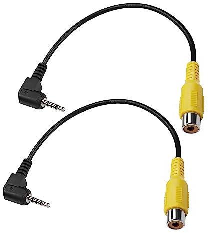 MEIRIYFA 2.5mm auf Cinch-Kabel, 2Pack 90 Grad Winkel 2.5mm Stecker auf RCA Buchse Audio Adapter AV Eingangskabel für GPS Navigator DVR Backup Kamera (20cm)