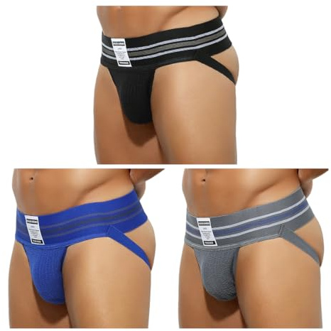 Casey Kevin Jockstrap Homme Large Ceinture Athlétique Underwear String Homme Sexy Slip Sportif sous-vêtements (Lot de 3)