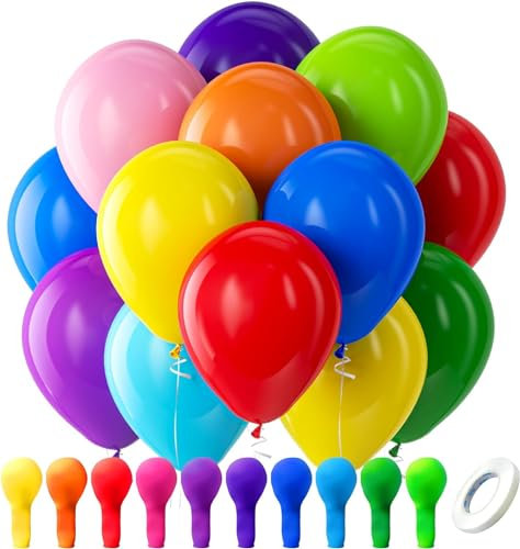 Kelfara Assorted Rainbow Party Balloons - 100 Pack 12 inch Multicolour Latex Balloons Helium Bright Color Balloon for Kids' Birthday Rainbow Party Decorations Baby Shower Wedding Graduation