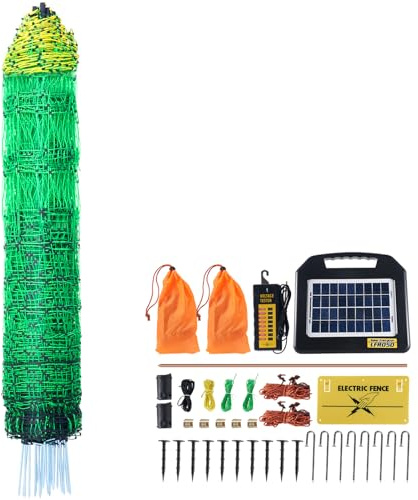 VEVOR Kit filet de clôture électrique 1,21x30,48 m clôture filet PE avec chargeur solaire/poteaux/piquets à double pointe, maille portable utilitaire pour poulets, canards, oies, lapins, cours, fermes