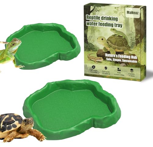 MaNeaz 2 Piezas Reptiles Bandeja De Agua Cuenco De Agua Para Terrario Comedero Y Bebedero Para Reptiles Ideal Para Geckos Serpientes Y Pequeños Reptiles（Verde）