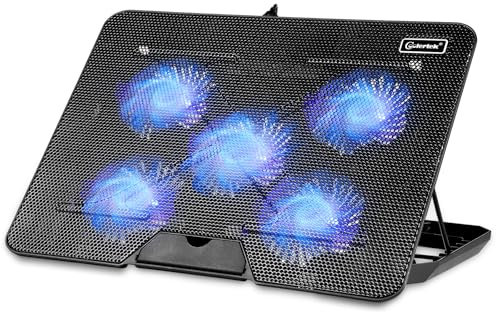 Laptop Cooling pad, ‌Coolertek Laptop Cooler with 5 Silent Fans, Adjustable Height Stand for 12-17 Inch Laptops, Ergonomic Cooling Stand with Dual USB Ports, Portable Cooling Accessories - Black