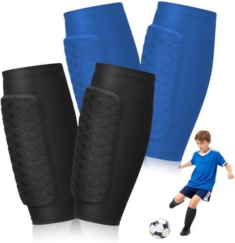 Omtofo 2 Pares Talla S Espinilleras Niño De Fútbol, Almohadilla De Esponja En Forma De Panal, Profesional Espinilleras Flair, Transpirables Antideslizantes Protectores Tibias de Fútbol