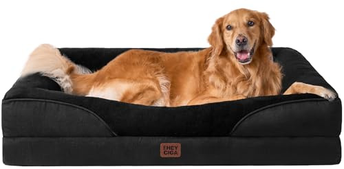 EHEYCIGA Memory Foam Cuccia Cane Interno Taglia Grande, Impermeabile Divano per Cani Sfoderabile e Lavabile, Letto per Cani con 4 Bordi Rialzati, Nero, 106.5x76x18.5cm