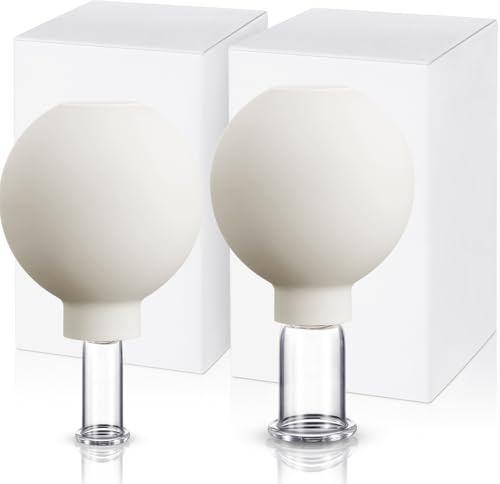 Nuanchu 2 Pieces Glass Cupping Set, Facial Cupping Cups Glass Silicone Cups Vacuum Suction for Face Skin Back Shoulder Muscle(1 Inch and 0.65 Inch Diameter,White)