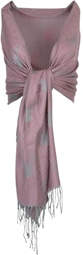 Trachtenland Halstuch Schal mit Hirschkopf Motiv 185 x 70 cm | Weiche Webware Fransenschal (Dunkles Rosa/Silber)