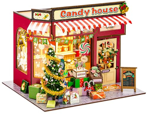 Puzzles 3D en Bois pour Adultes DIY Maisons de Bonbons de Noël Puzzle 3D avec lumière Maisons Village Noël à Piles pour décoration Bureau à Domicile