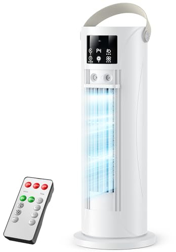 Condizionatore Portatile Modalità Tempesta,Raffrescatore Aria 4 in 1 Silenzioso 28dB, Ventilatore Senza Pale,Oscillazione 120°, Doppia Nebbiatura Anti-perdita 750mL, Timer 8H per Casa Ufficio (Bianco)