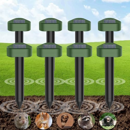 Solar Ultrasónico Ahuyentador de Topos 8 Piezas, Impermeable Repelente para Ratas Ultrasónico Solar Se Utiliza para Repeler Topos, Topillos, Serpientes y Lagartos Protege el Césped y Los Jardines