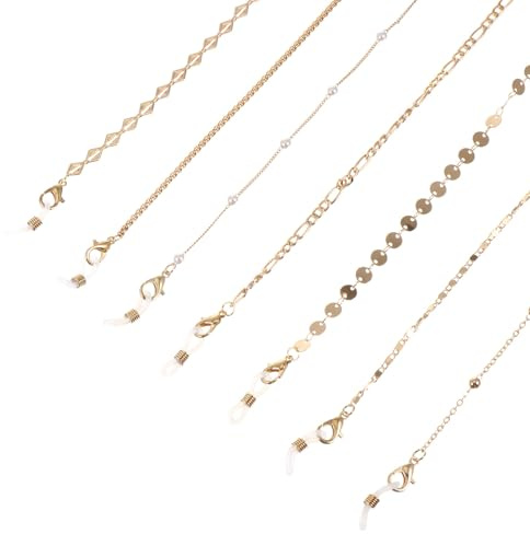 GAROZATION Chaîne Lanière Antichute pour Lunettes et Masque 7 Pièces en Métal Doré pour Suspendre, Design Simple et Fonction Anti-glisse Plusieurs styles pour Toute la Plusieurs styles