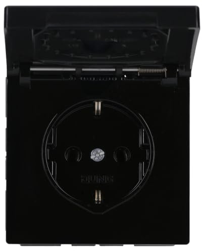JUNG LS Serie SCHUKO Steckdose mit Klappdeckel Schwarz – LS1520KLSW