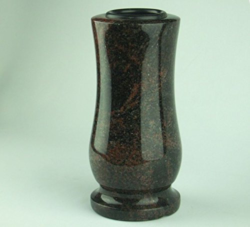 design4grab Vase funéraire, cintré, de taille moyenne, en granit Aurora, rouge/marron, fait à la main et poli, résistant aux intempéries et robuste, idéal pour funéraire, plaque funéraire ou pierre