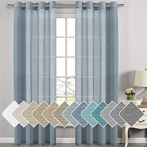 H.VERSAILTEX Linen Curtain Panel Flax Linen Blended Curtain Pair Extra Long 108 Long (2 Panels) with Eyelet Top Highly Durable Natural Linen Blend Soft Semi-Sheer Curtains for Living Room - Denim