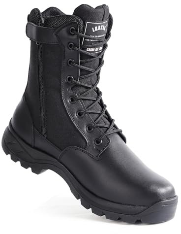 IODSON 8 Durchstichfeste Kampfstiefel Leicht Militär Stiefel Schwarz Springerstiefel Motorradstiefel Einsatzstiefel Herren&Damen mit seitlichen YKK-Reißverschlüssen Schwarz 44