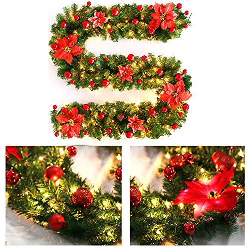 YUNYODA Guirnaldas Navideñas con Luces, 9 FT / 2,7M Guirnalda de Navidad Guirnalda de árbol de Navidad Artificial, Corona de Navidad Decoracion para Chimenea Escaleras Hogar, Guirnalda Navideña
