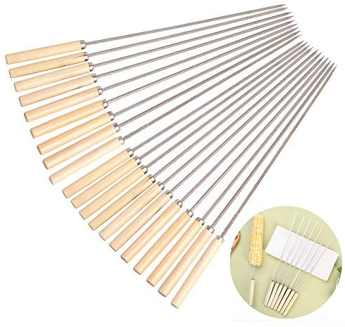Lezed Spiedini in Acciaio Inossidabile con Manico in Legno Barbecue Forchetta Spiedini per Grigliate in Acciaio Inox per Carne per Il Campeggio Esterno Viaggiare 20 Pezzi
