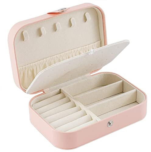 YONZONE Small Jewellery Box Organiser for Women Girls, Travel Jewellery Case Storage Portable Jewellery Boxes Holder for Rings Earrings Necklace Bracelets, Premium PU Leather Jewelry Gift Box (Pink)