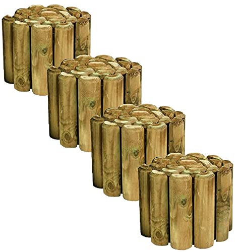 GBS Large Wood Wooden Outdoor Log Roll Border Fence Fencing 1.8m Long Garden Edges Wire Lawn Path Blocks Gardening Flower Bed Edging (4x Log Rolls)