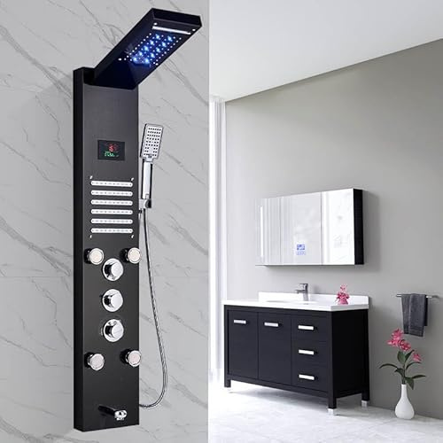 Black Shower Panel Tower Wall Mounted Tower System Shower Tower Panel 5 Functions with 5 Massage Jets