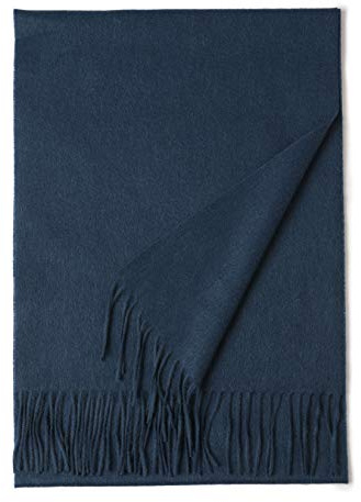 Prettystern langer und weicher Wollschal einfarbig mit Fransen für Herbst Winter Herren und Damen dunkelblau