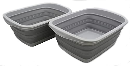 SAMMART 10L (2.6 gallons) Collapsible Plastic Washing Tub-Foldable Tub-Portable Washing Basin/Washtub-Space Saving Outdoor Pop up (Grey (Set of 2))