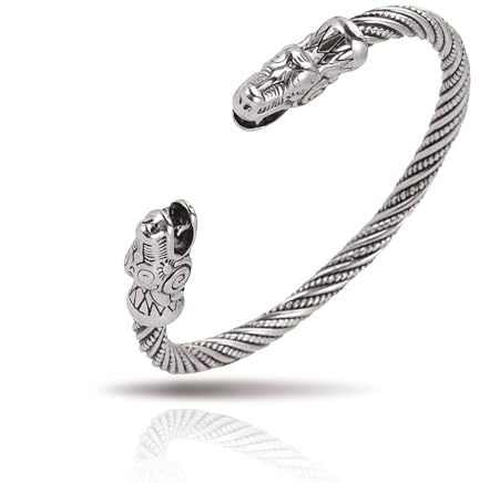 SIPURIS Pulsera vikinga para hombre, doble dragón, serpiente, nórdico, vikingo, anillo de brazo, ajustable, brazalete abierto de acero inoxidable, brazalete trenzado trenzado, joyería pagana wicca,