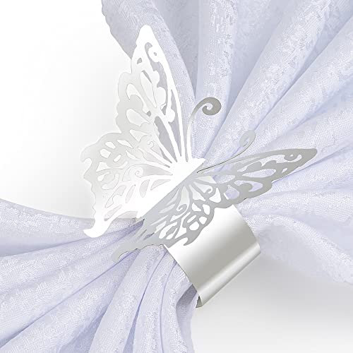 100 Stück Serviettenringe, lasergeschnitten, Schmetterlingsform, Folienpapier, Serviettenhalter für Hochzeiten, Partys, Servietten, Tischdekoration, Restaurant (Schmetterling Silber)