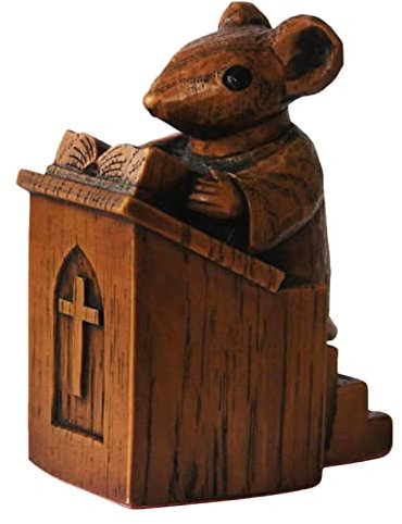 DAMENGOTA Church Mouse in The Pulpit, Resin Christ Church Mouse Stand Statue Wooden Church Mouse Statue Collectibles Figurines for Home Outdoor Garden Decor(brown)