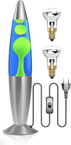 CELLUSTOP Lampe mit Wachs in Form einer Rakete – Lavalampe – Magma-Lampe zum Aufstellen – 2 Leuchtmittel R39 im Lieferumfang enthalten – Schalter – 20 Watt – 34 cm – Glas und Aluminium – Grün