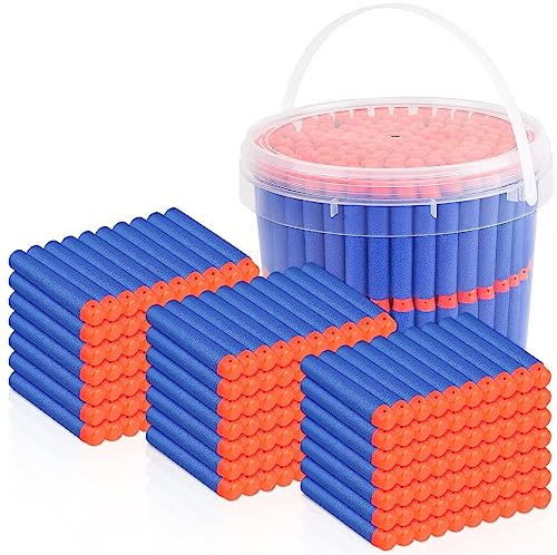 Mlikero 300 Schiuma Dardi Proiettili, 7.2cm Munizioni Proiettili di Ricarica da per Pistola Giocattolo, Accessori Dardi con Secchiello Portatile, Blu