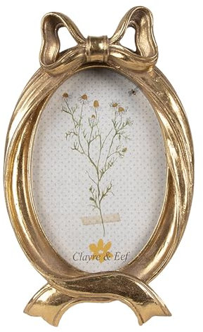 Clayre & Eef Bilderrahmen 10x15 cm Goldfarbig Kunststoff Glas Oval Fotorahmen