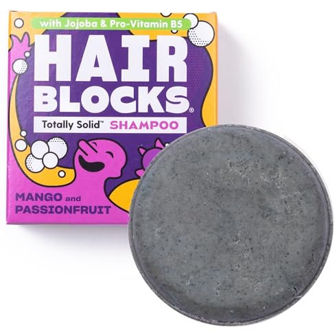 Hair Blocks - Solid Shampoo Bar (85g) for all hair types: Mango & Passionfruit Solid Shampoo Bar | Soap Free, Plastic Free | Plant Based | Natural | Conditioning